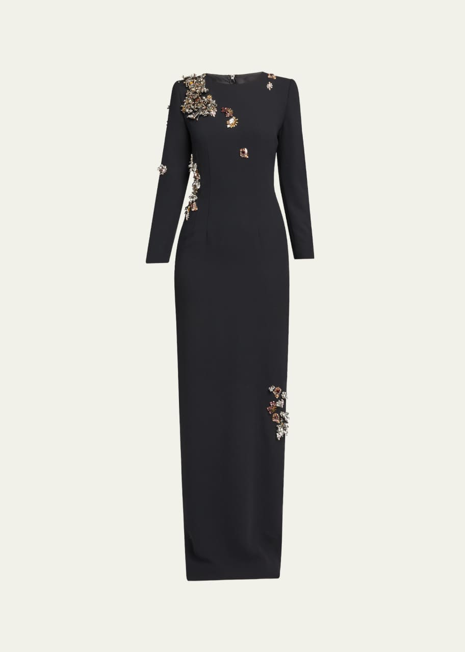 Dries Van Noten Dalista Crystal Long-Sleeve Crepe Column Gown