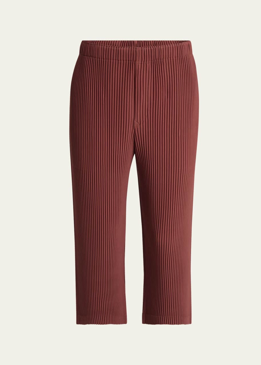 Homme Plisse Issey Miyake Men's Cropped Brown Pleated Trousers