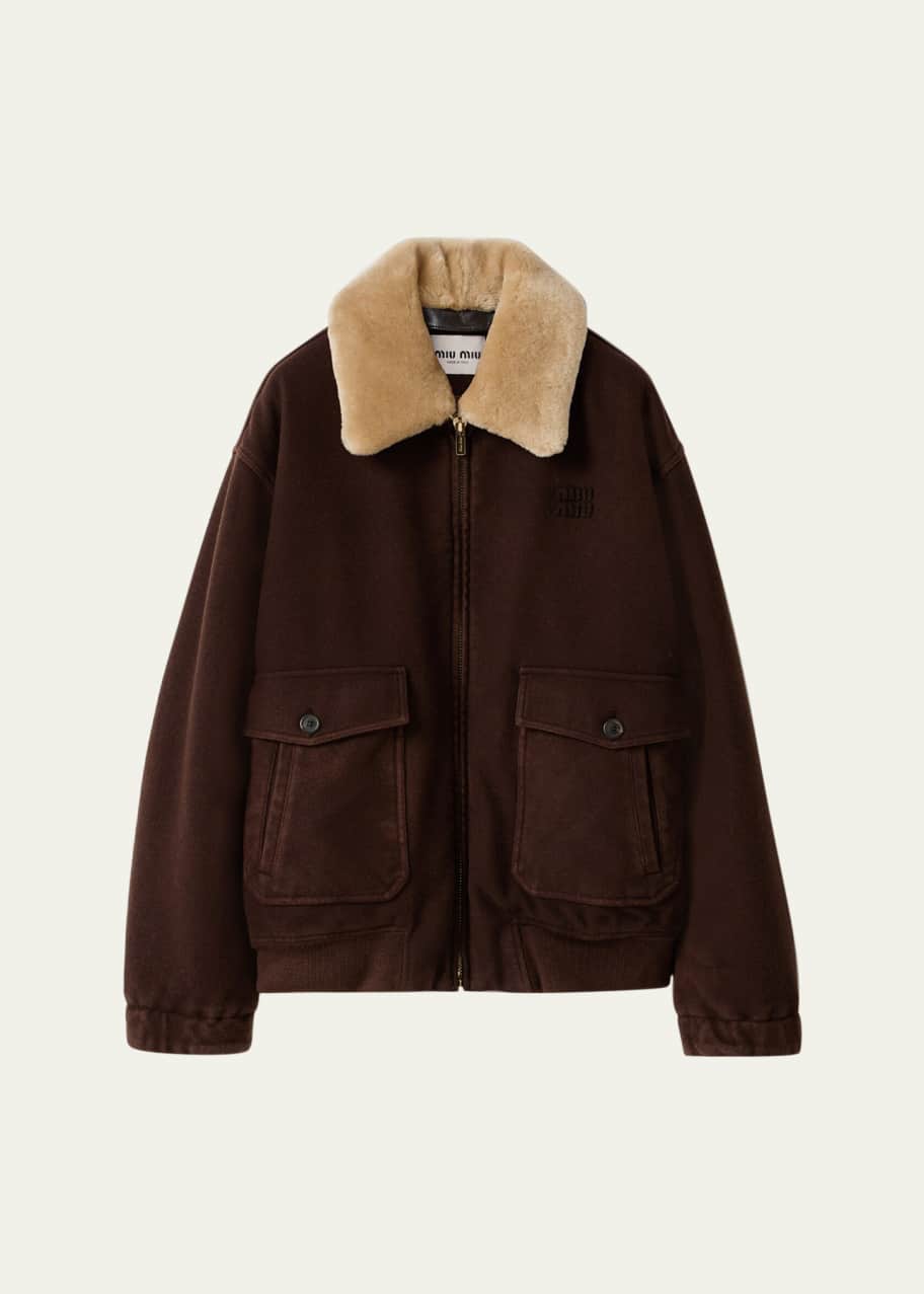 Miu Miu Lamb Shearling Collar Zip Barn Jacket - Bergdorf Goodman