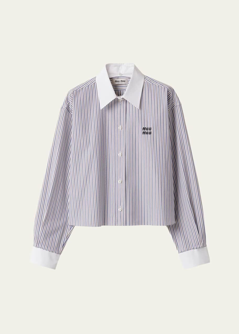 Miu Miu Striped Long-Sleeve Boxy Button-Down Shirt - Bergdorf Goodman