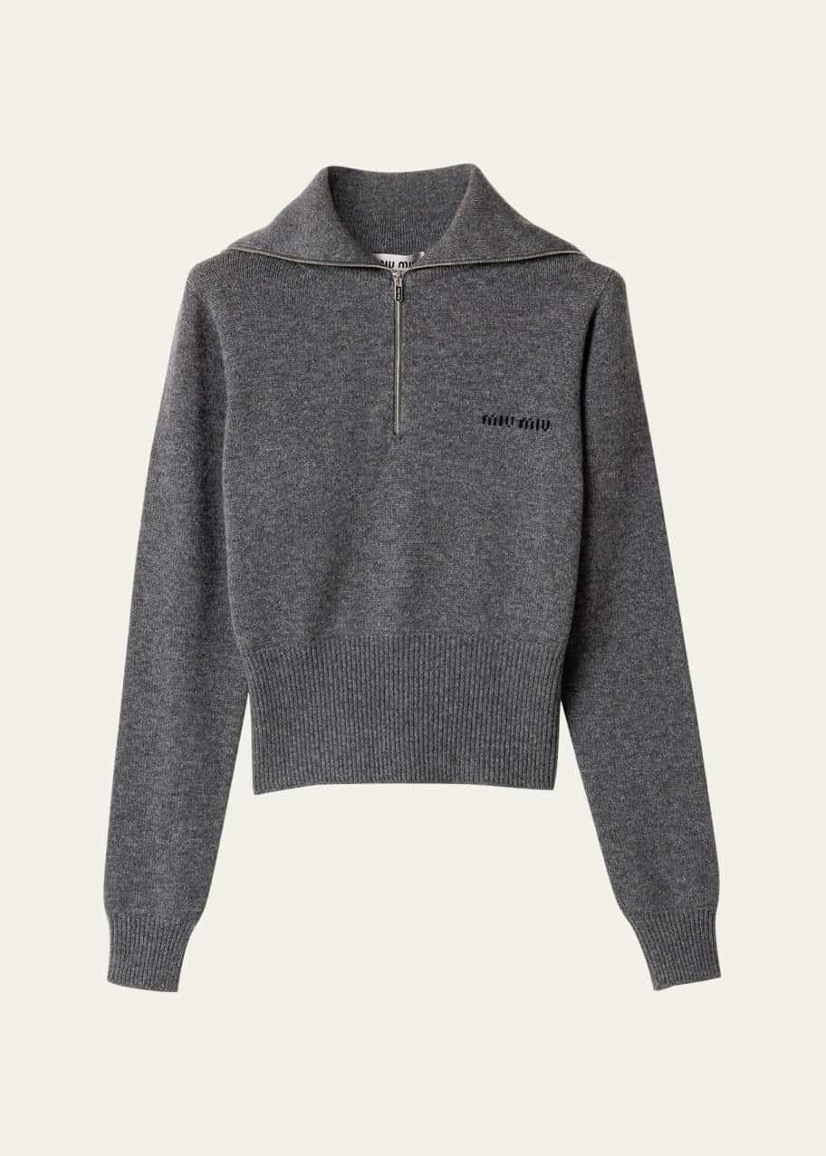 Miu Miu Quarter-Zip Cashmere Crop Sweater - Bergdorf Goodman