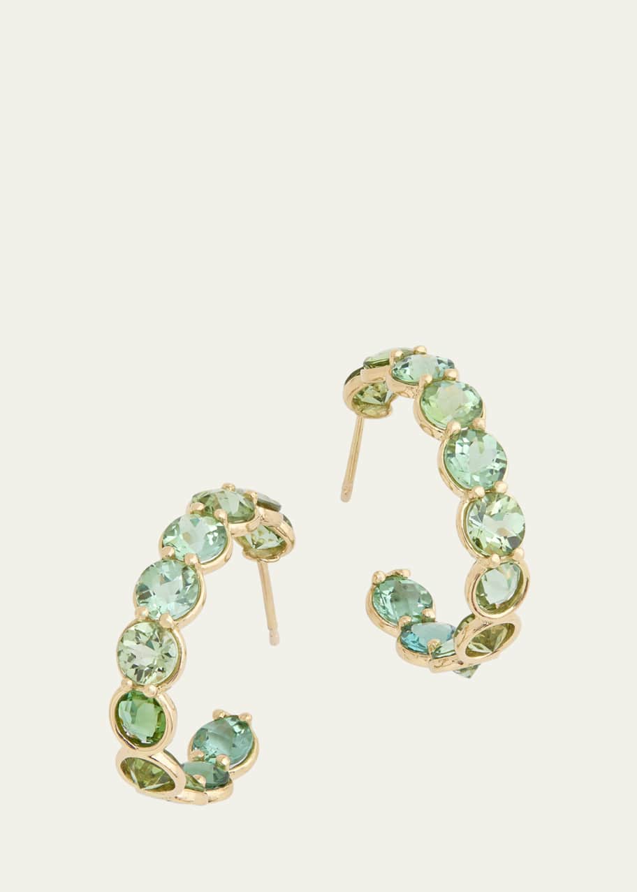 Image 1 of 1: 18K Yellow Gold Round Faceted Light Green Tourmaline Hoop Earrings