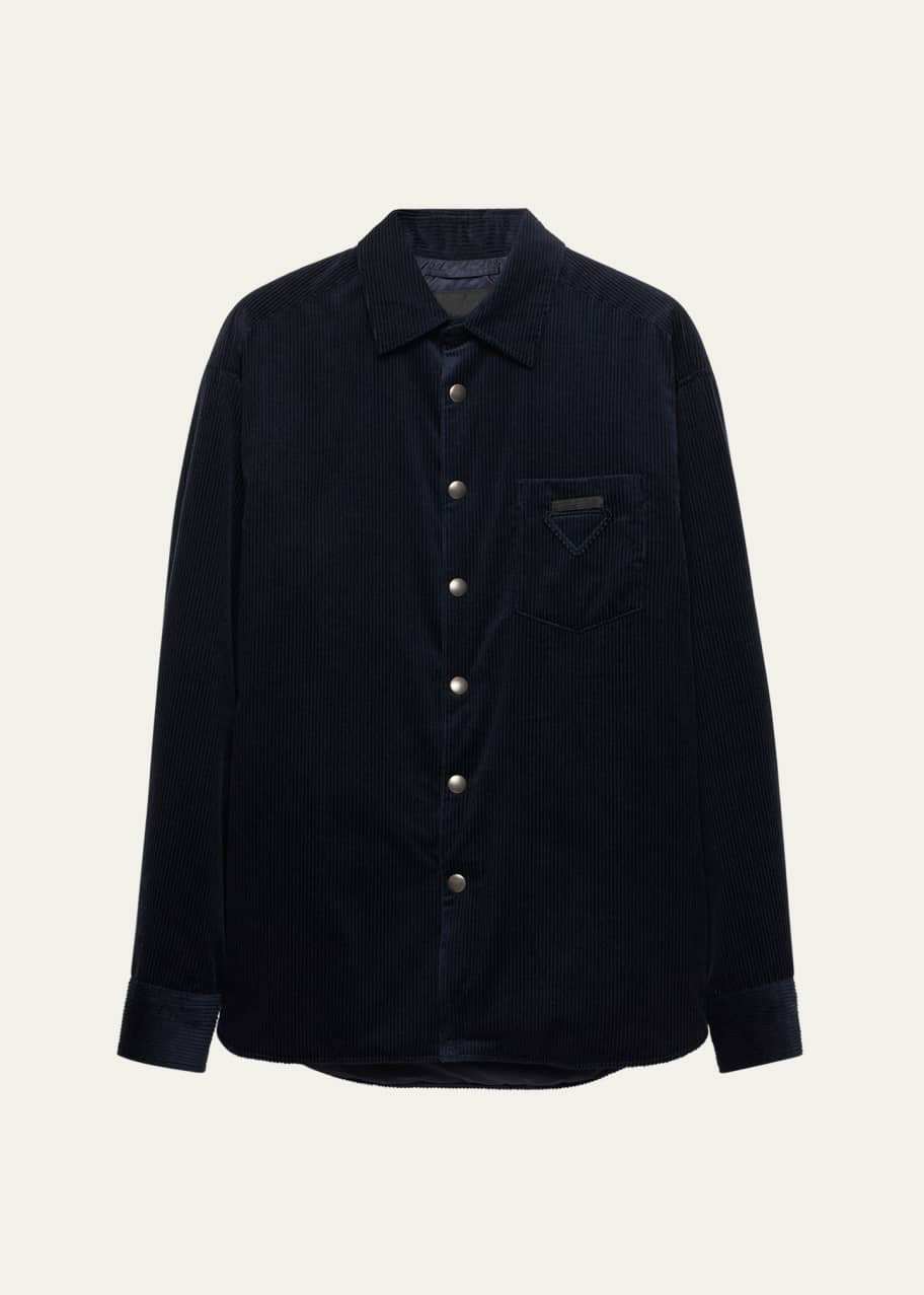 Prada Men's Cashmere and Cotton Corduroy Snap-Front Overshirt