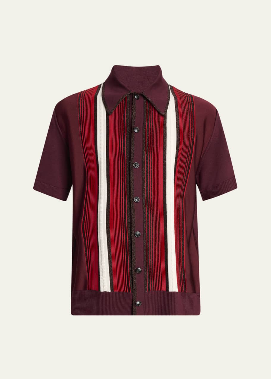 Amiri Men's Multi-Stripe Knit Short-Sleeve Shirt - Bergdorf Goodman