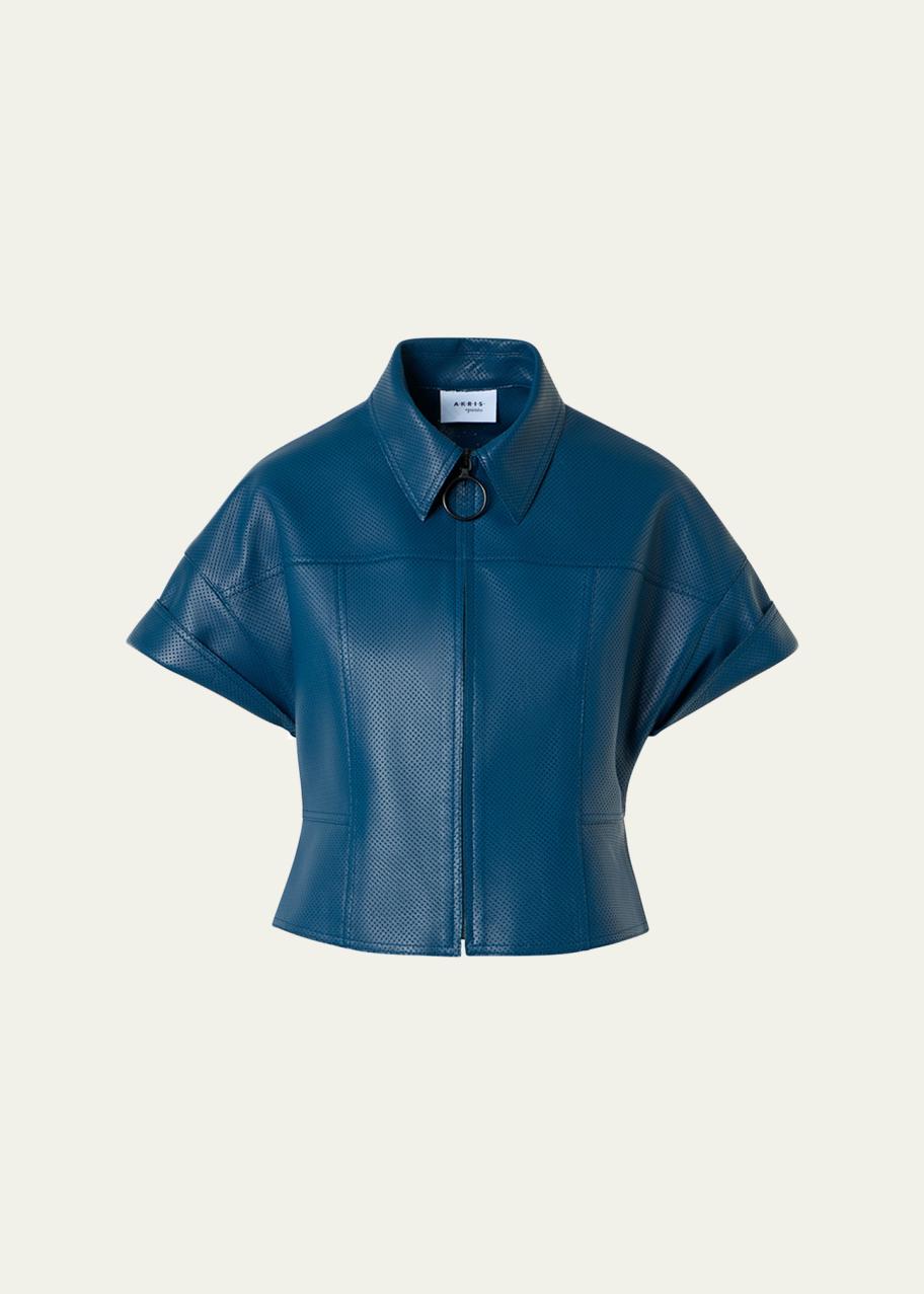 Akris punto Pin-Dot Nappa Leather Short-Sleeve Zip Jacket