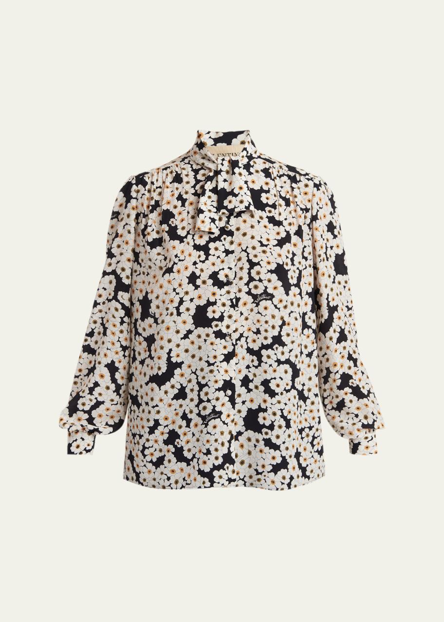 ヴァレンティノ VALENTINO フラワー柄フローラル シフォンブラウス Valentino Garavani Daisy-Print Silk Neck-Scarf Blouse - Bergdorf