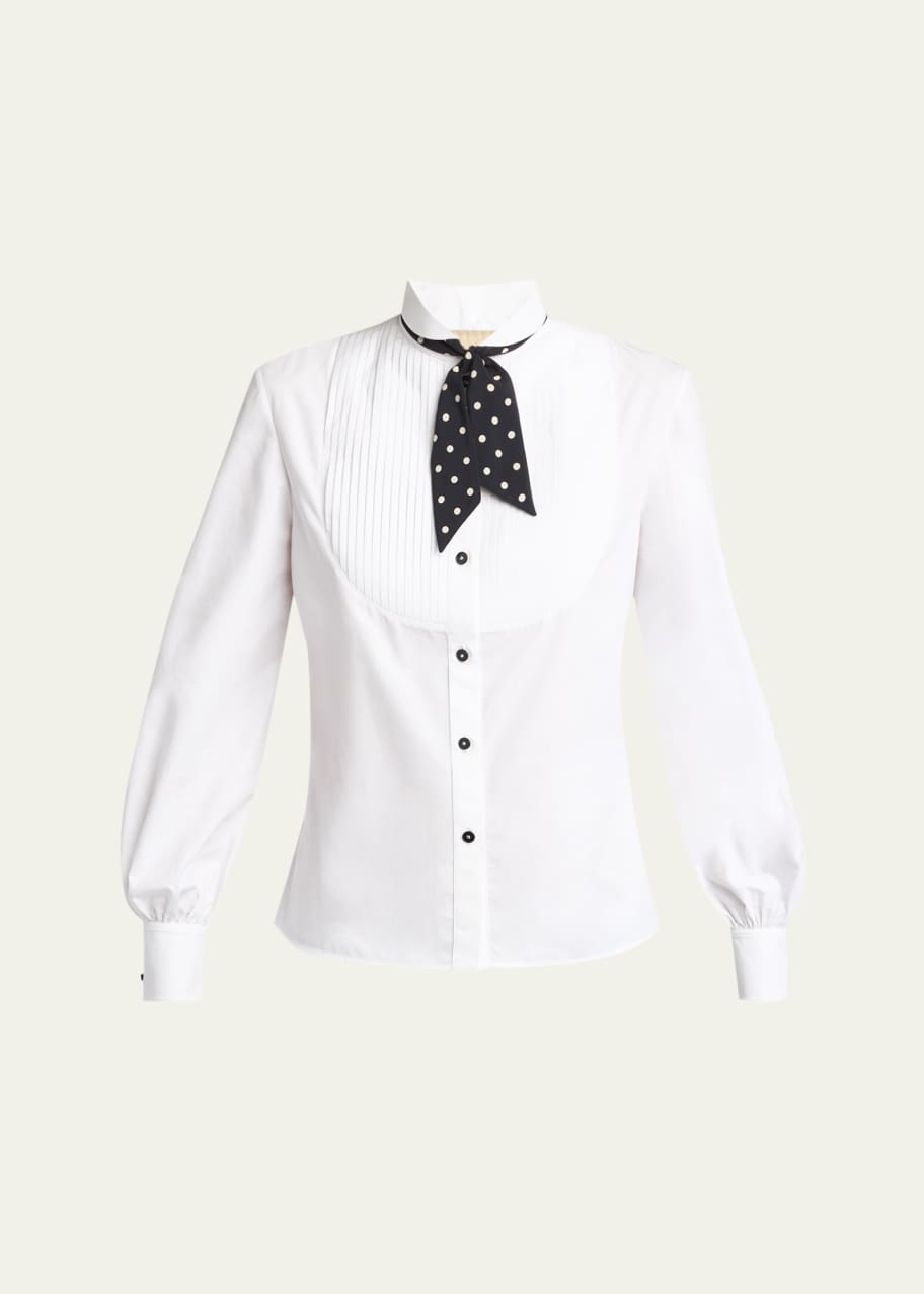 VALENTINO ホワイト　ボウタイシャツ サイズ40 Valentino Garavani Pleated Bib Tuxedo Shirt With Polkadot Tie