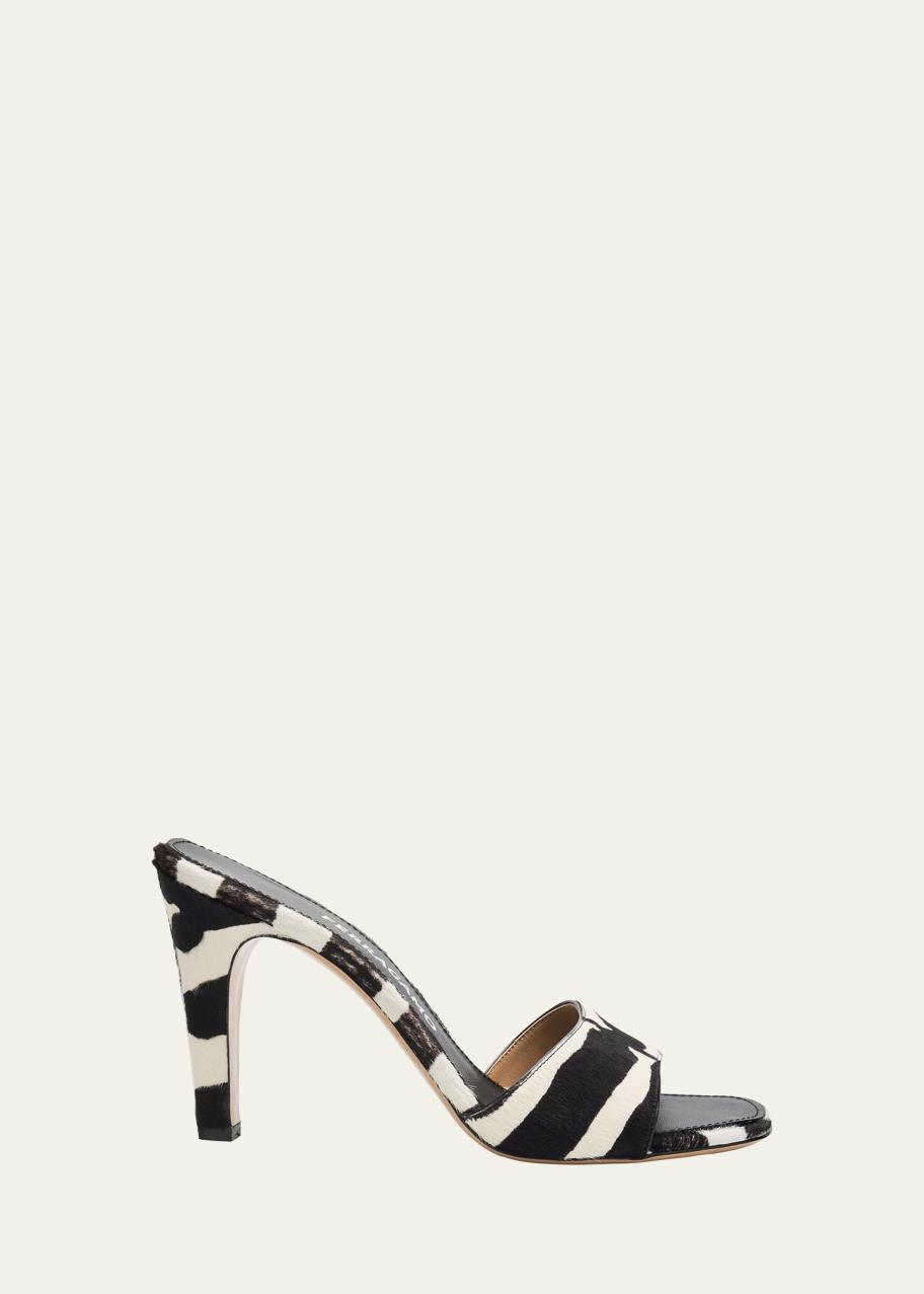 Ferragamo 95mm Tatiana Zebra Calf Hair Mules - Bergdorf Goodman