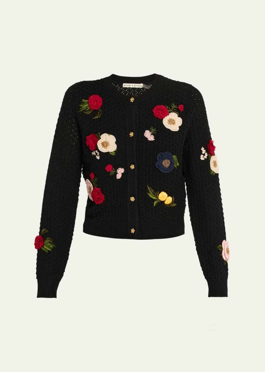 ALICE + OLIVIA Dollie Floral Crewneck Cardigan - Bergdorf Goodman