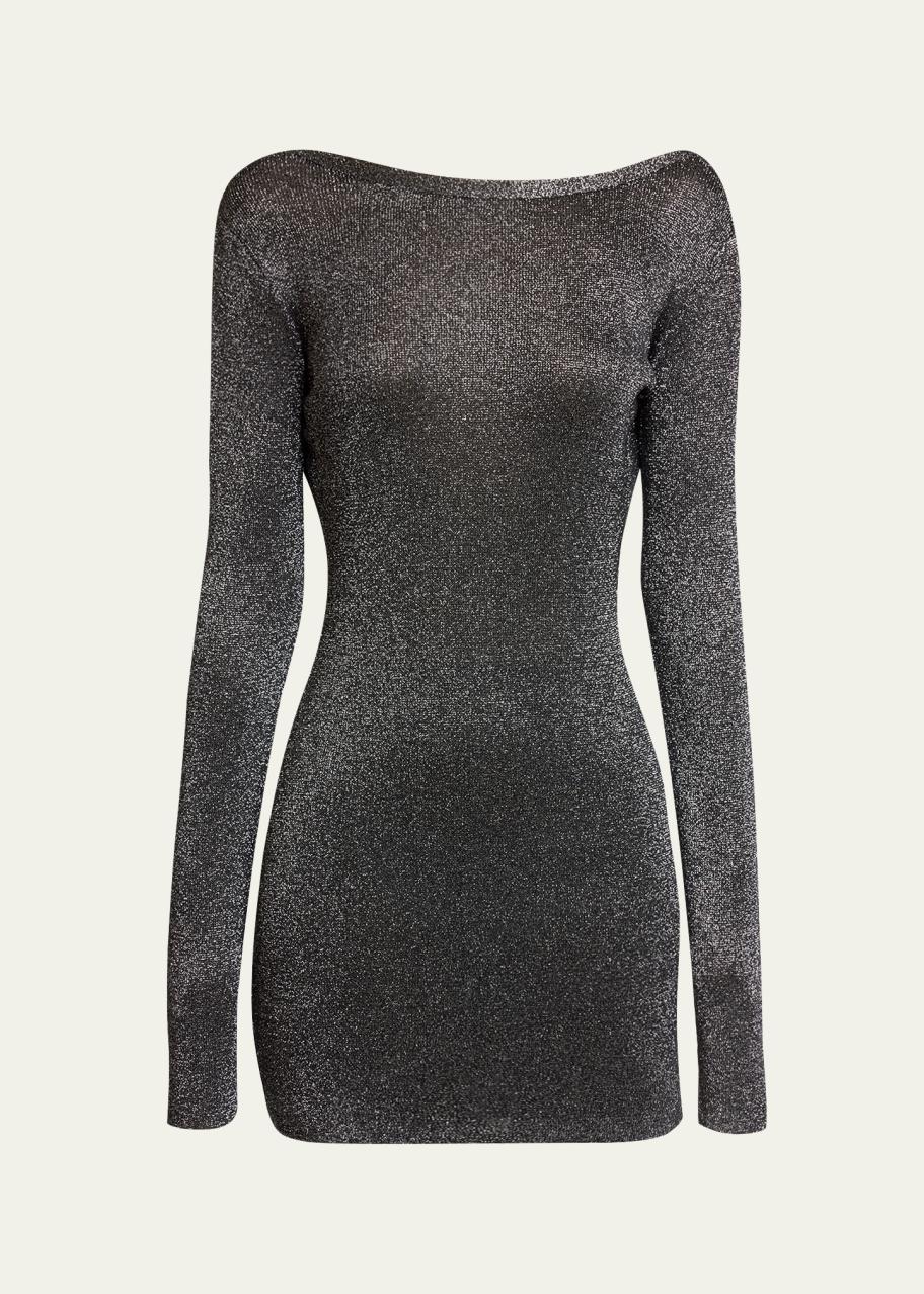 balenciaga backless dress Metallic Knit Long-Sleeve Mini New Sweetheart Court Train Overstock Color:DG Ivory Glow