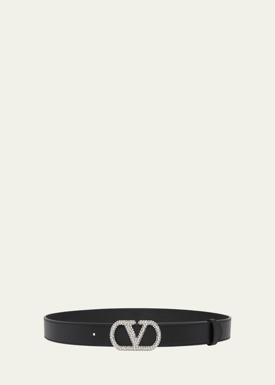 Valentino Garavani VLogo Signature Crystal-Embellished Leather Belt ...