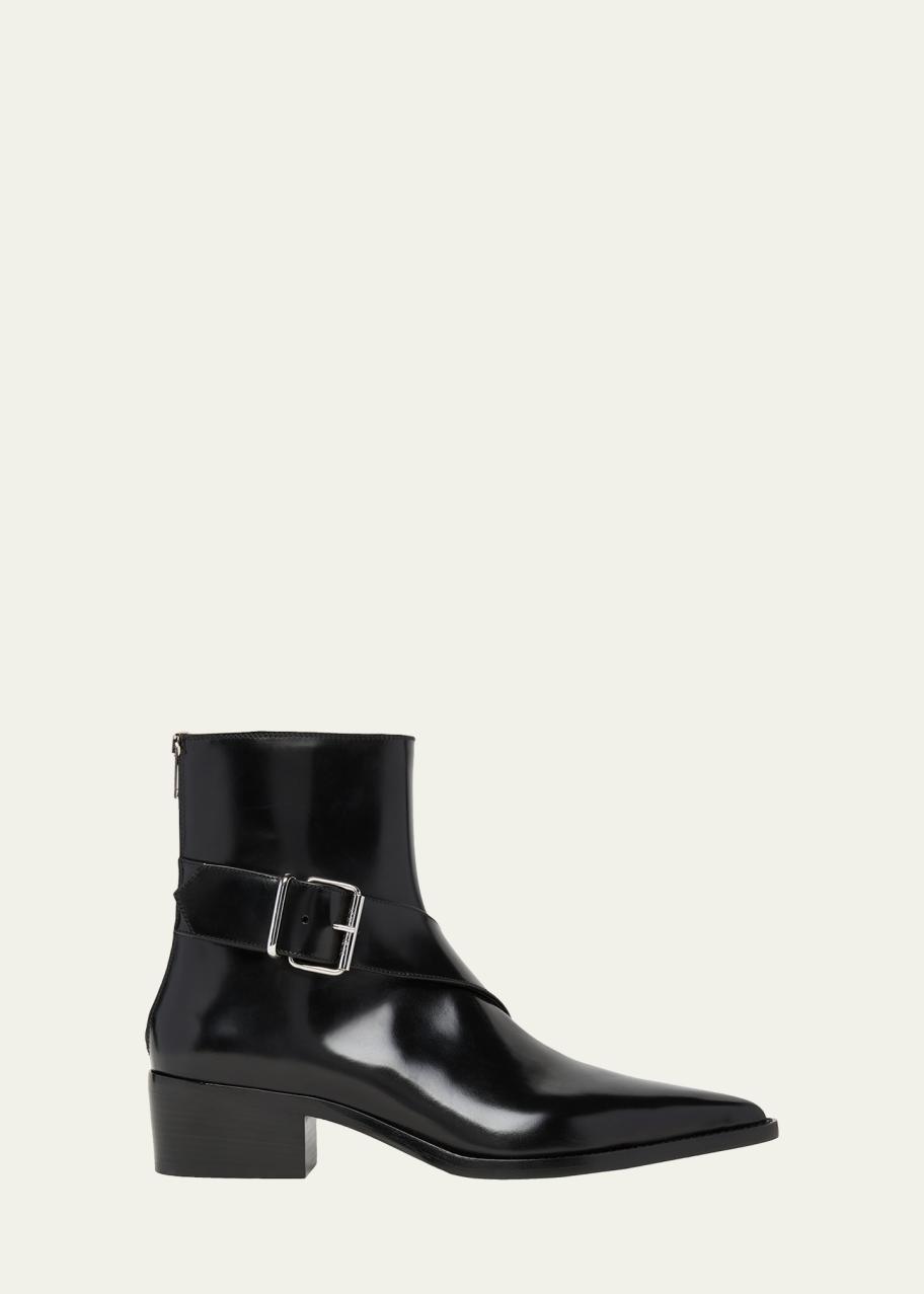 McQueen Men's Leather Buckle-Strap Zip Ankle Boots - Bergdorf Goodman