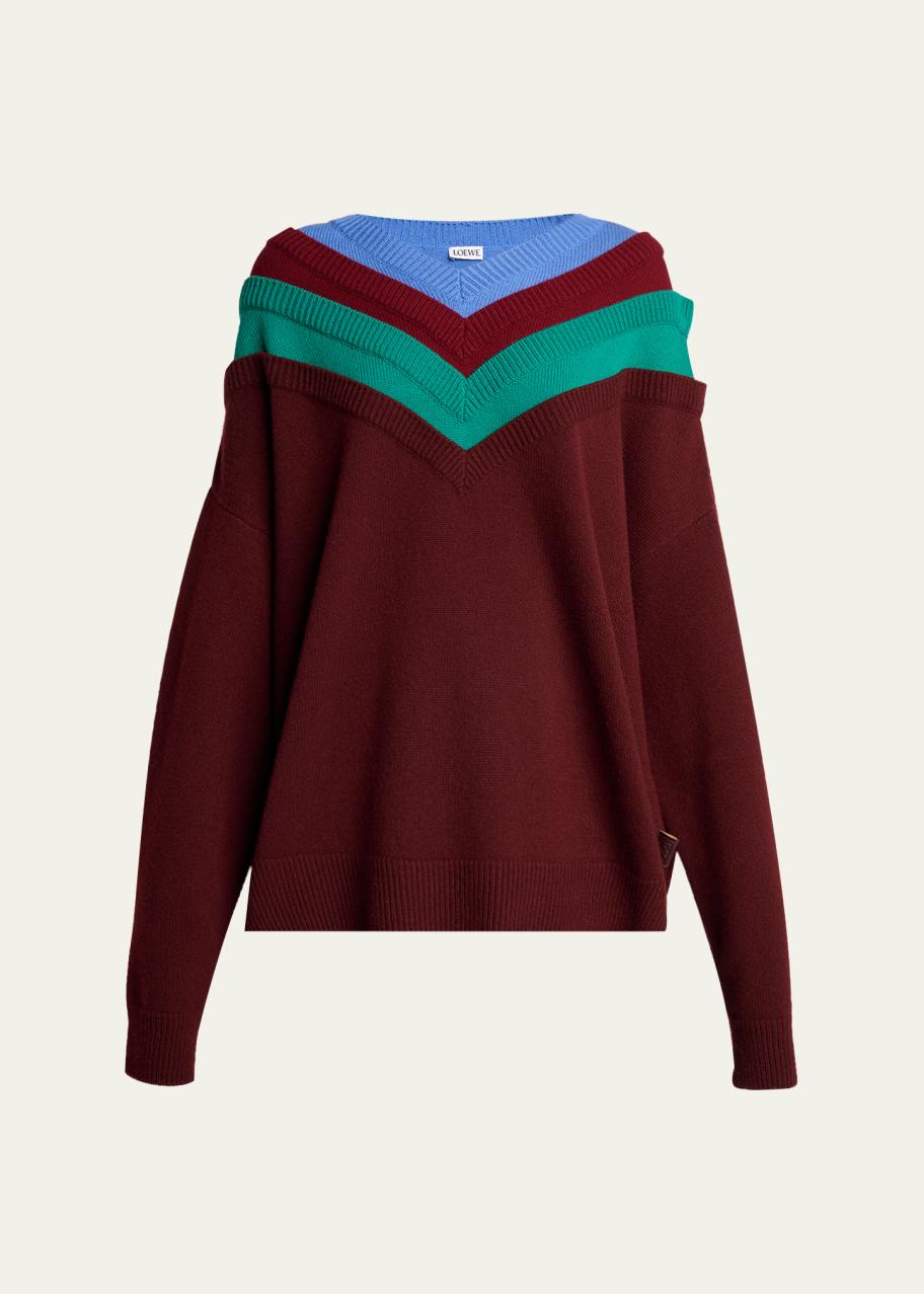 LOEWE x Albers Layered V-Neck Wool Sweater - Bergdorf Goodman