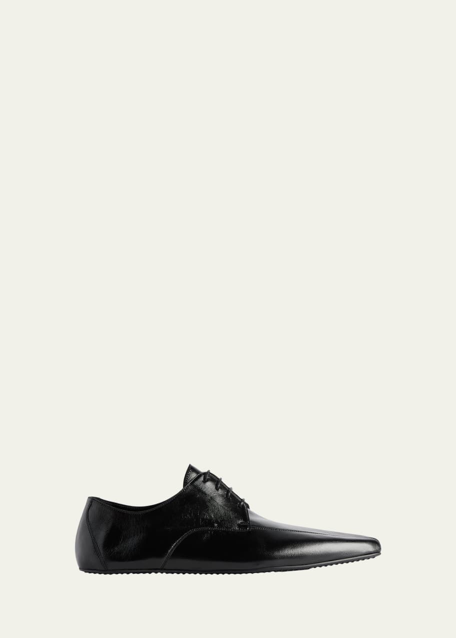 balenciaga men's dress shoes Hyperflat Leather Square-Toe Derby up vamp Thick toothed rubber outsole 25mm arch Made in Italy Wipe with a soft cloth Balenciaga Stomper Derby - Black