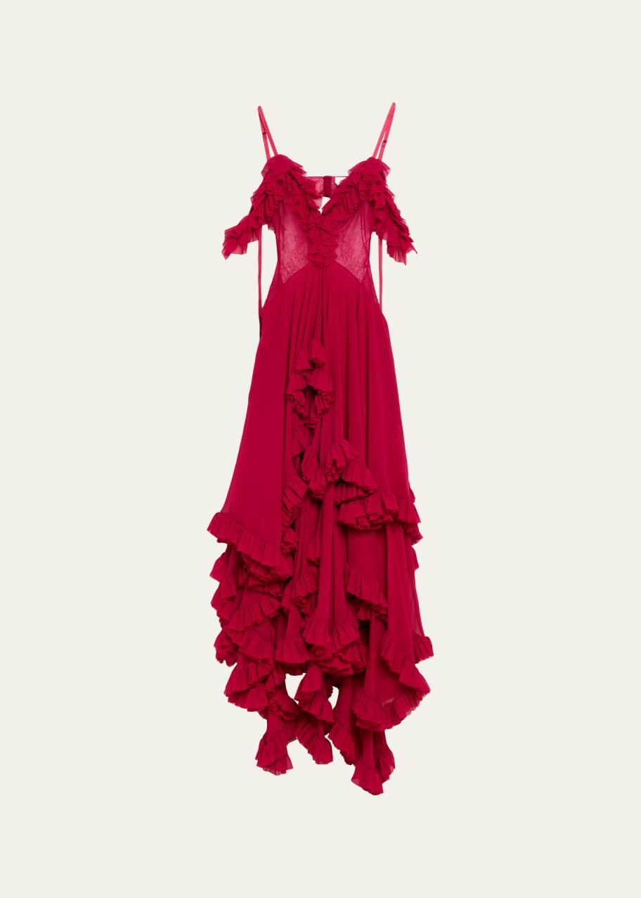 mcqueen ottoman-knit lace-inset dress Tiered Ruffle Chiffon Evening Sleve Type_
