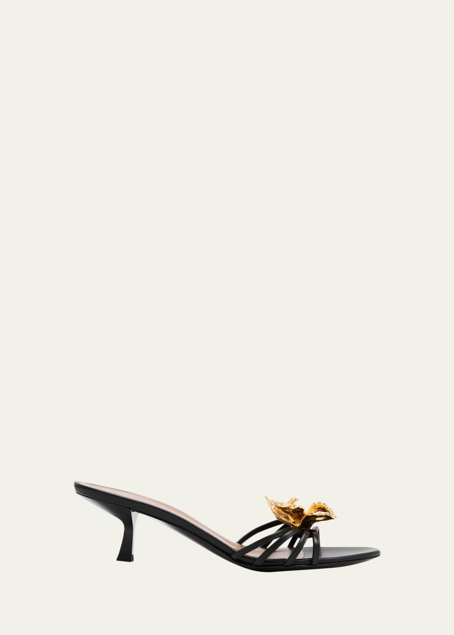 Giuseppe Zanotti Crystal Orchid & Leather Kitten-Heel Mule Sandals