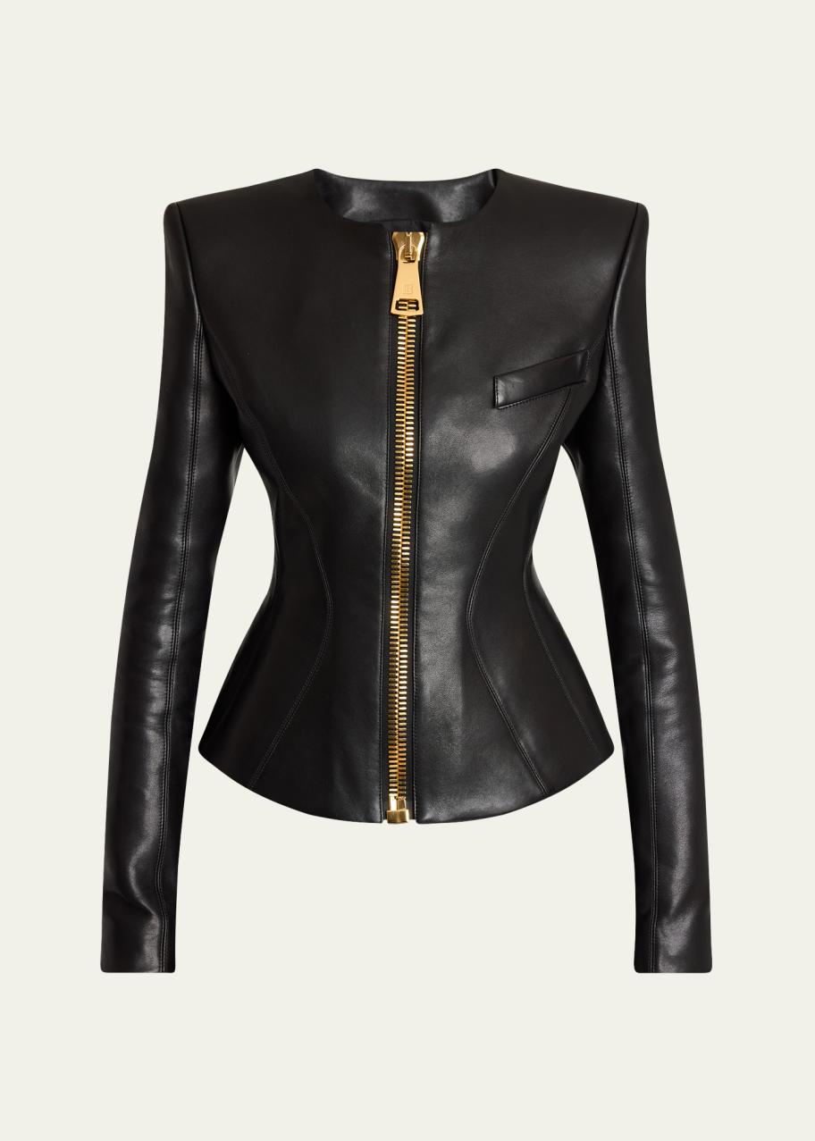 Balmain Fitted Lambskin Leather Jacket - Bergdorf Goodman