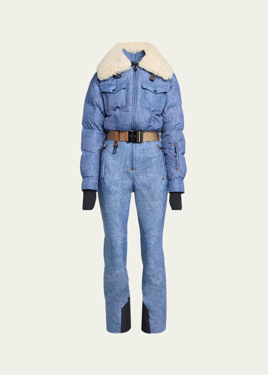 Moncler Grenoble Shearling-Trim Down Denim Ski Suit - Bergdorf Goodman