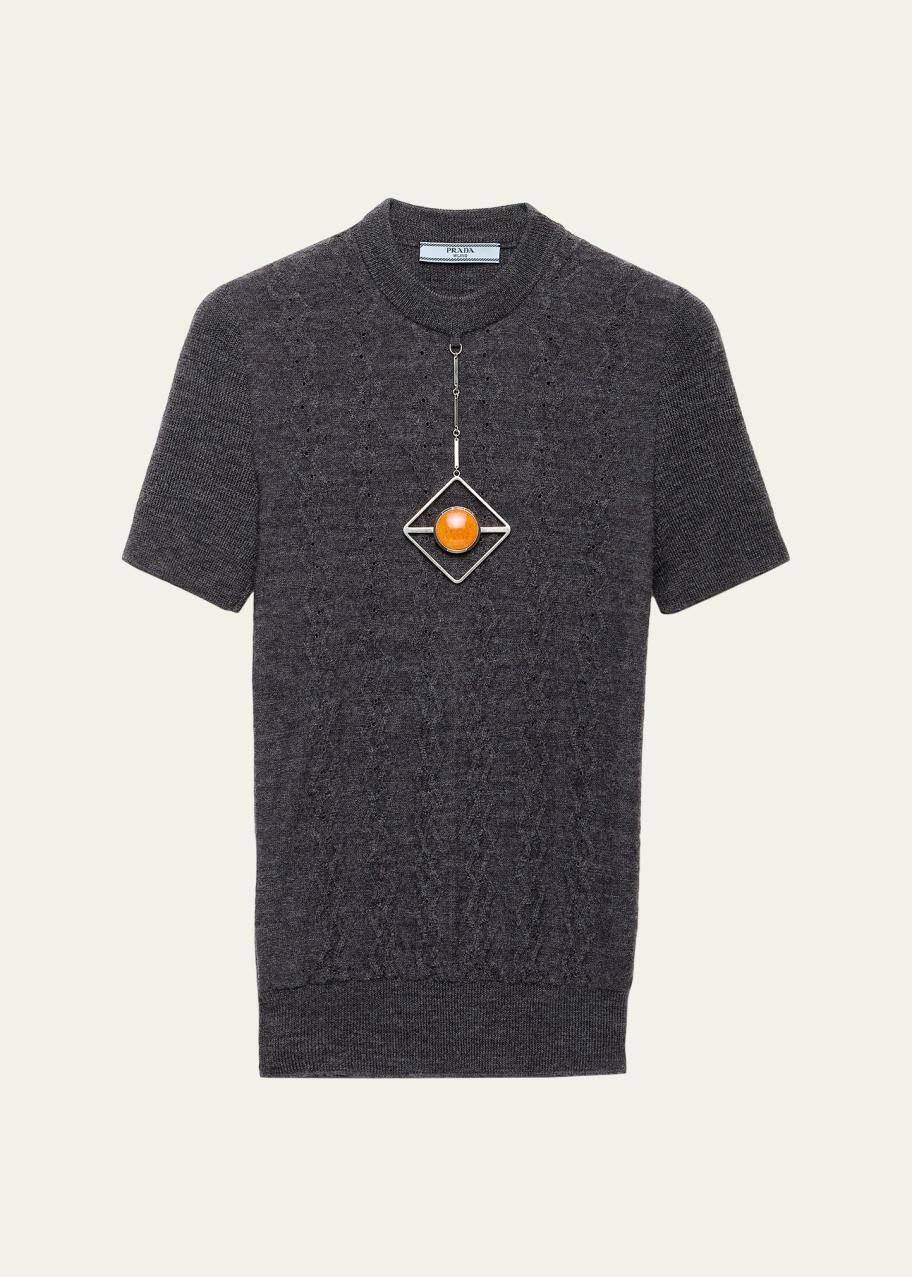 PRADA ニット Prada Short-Sleeve Knit Sweater with Pendants - Bergdorf Goodman