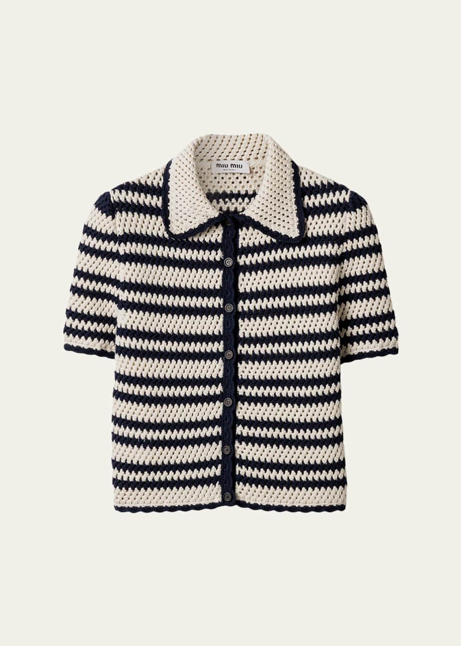 Miu Miu Crochet-Effect Short-Sleeve Cotton Cardigan - Bergdorf Goodman