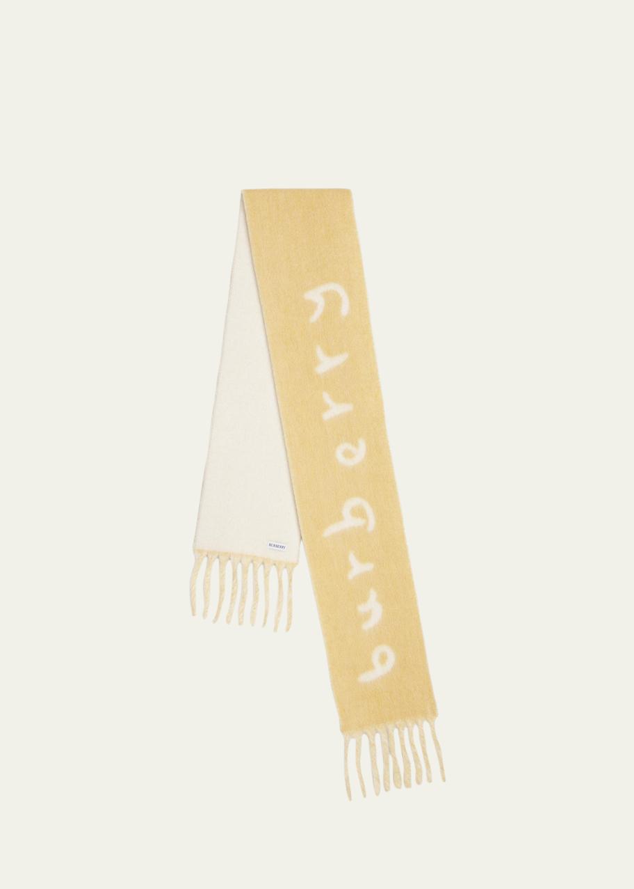 Burberry Logo Alpaca-Blend Reversible Scarf with Chunky Fringe
