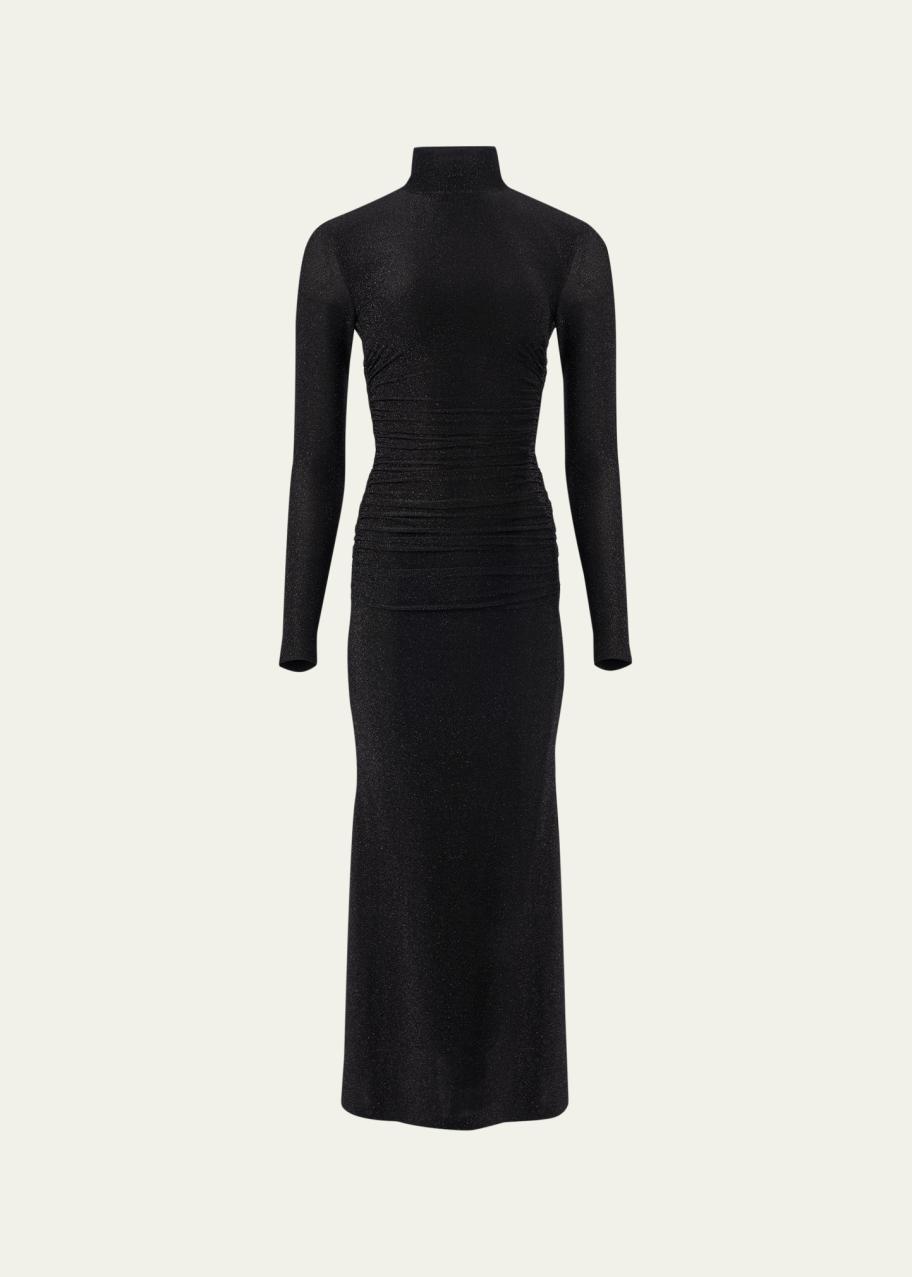 carolina herrera knit dress Ruched Shimmer-Knit Turtleneck Midi Sexy Party Dresses