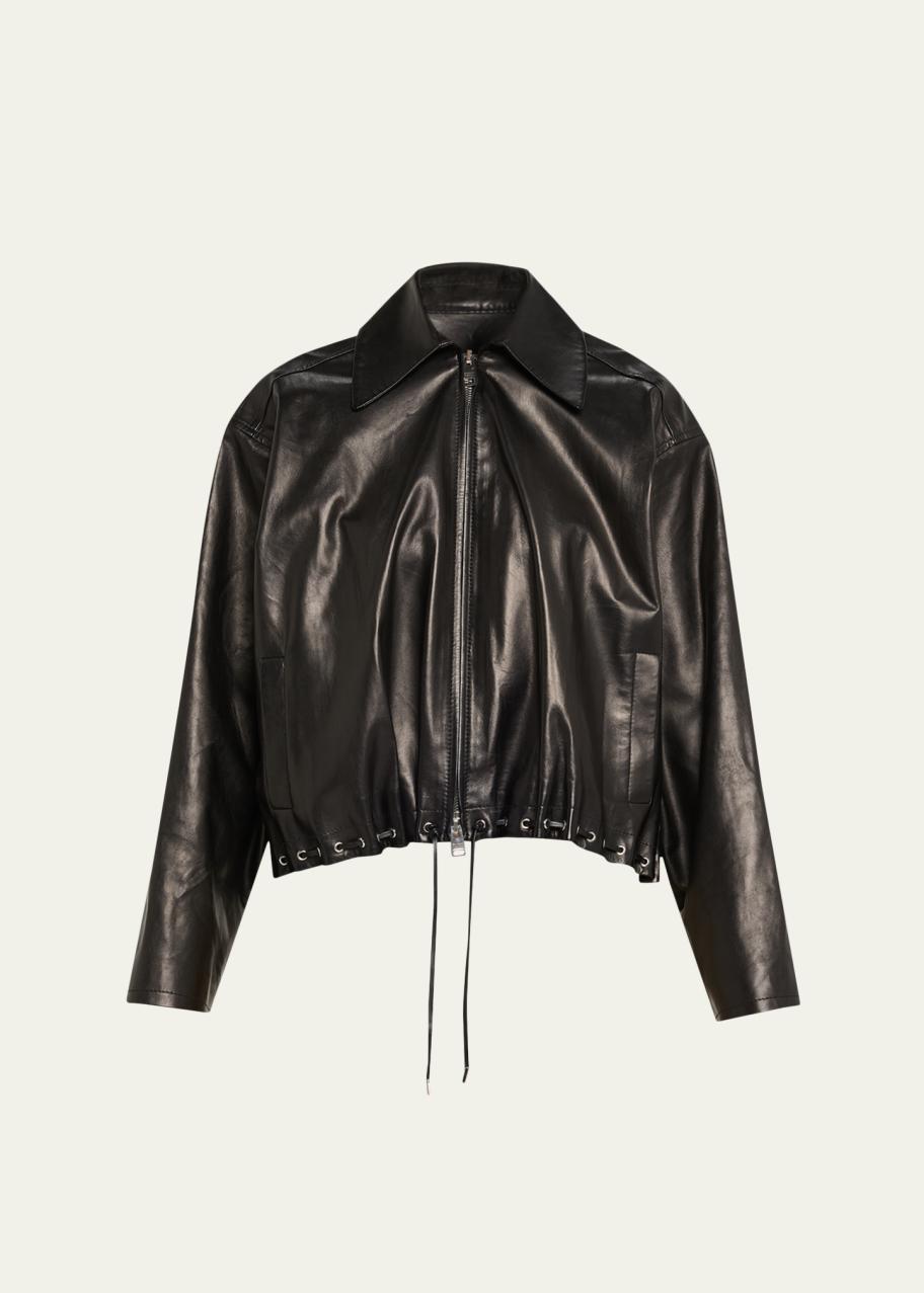 Brandon Maxwell Leland Leather Zip Balloon Jacket - Bergdorf Goodman