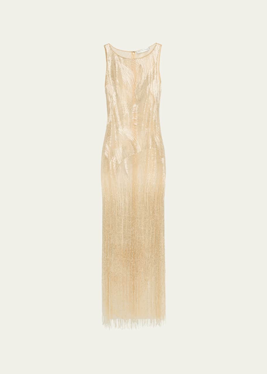 Oscar de la Renta Sleeveless Metallic Beaded Fringe Gown - Bergdorf Goodman