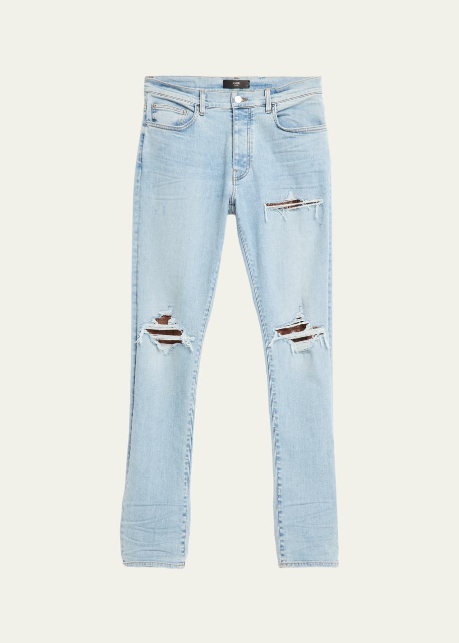 AMIRI ダメージ&リペア加工 スキニージーンズ MX1 ラメ入りパッチ Amiri Men's MX1 Croc-Effect Repaired Stretch Skinny Jeans