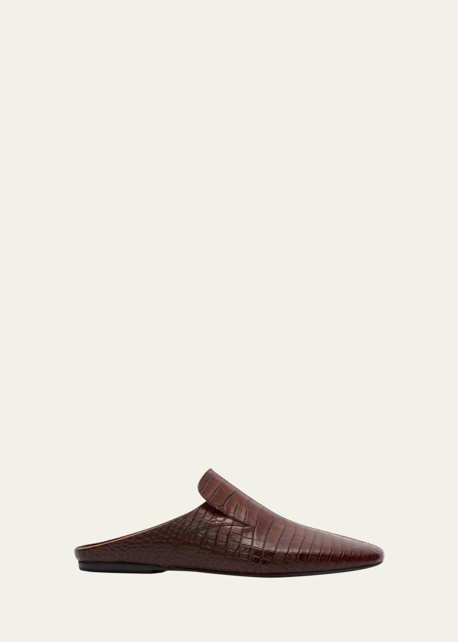 ドレス/ビジネス dries van noten crocodile leather shoes Dries Van Noten Men's Croc-Embossed Leather Slippers - Bergdorf
