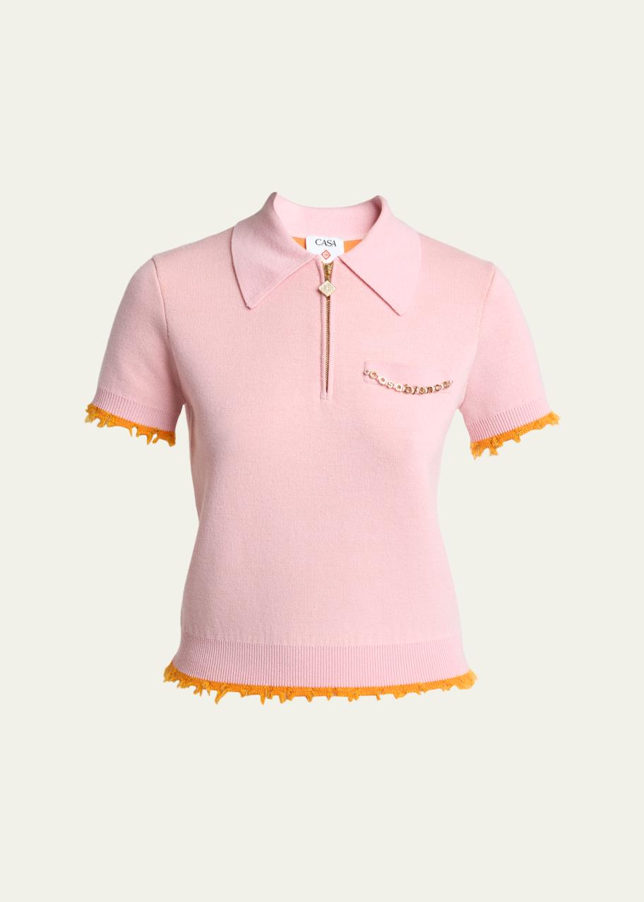 Casablanca Crochet-Trimmed Double-Faced Polo Top - Bergdorf Goodman