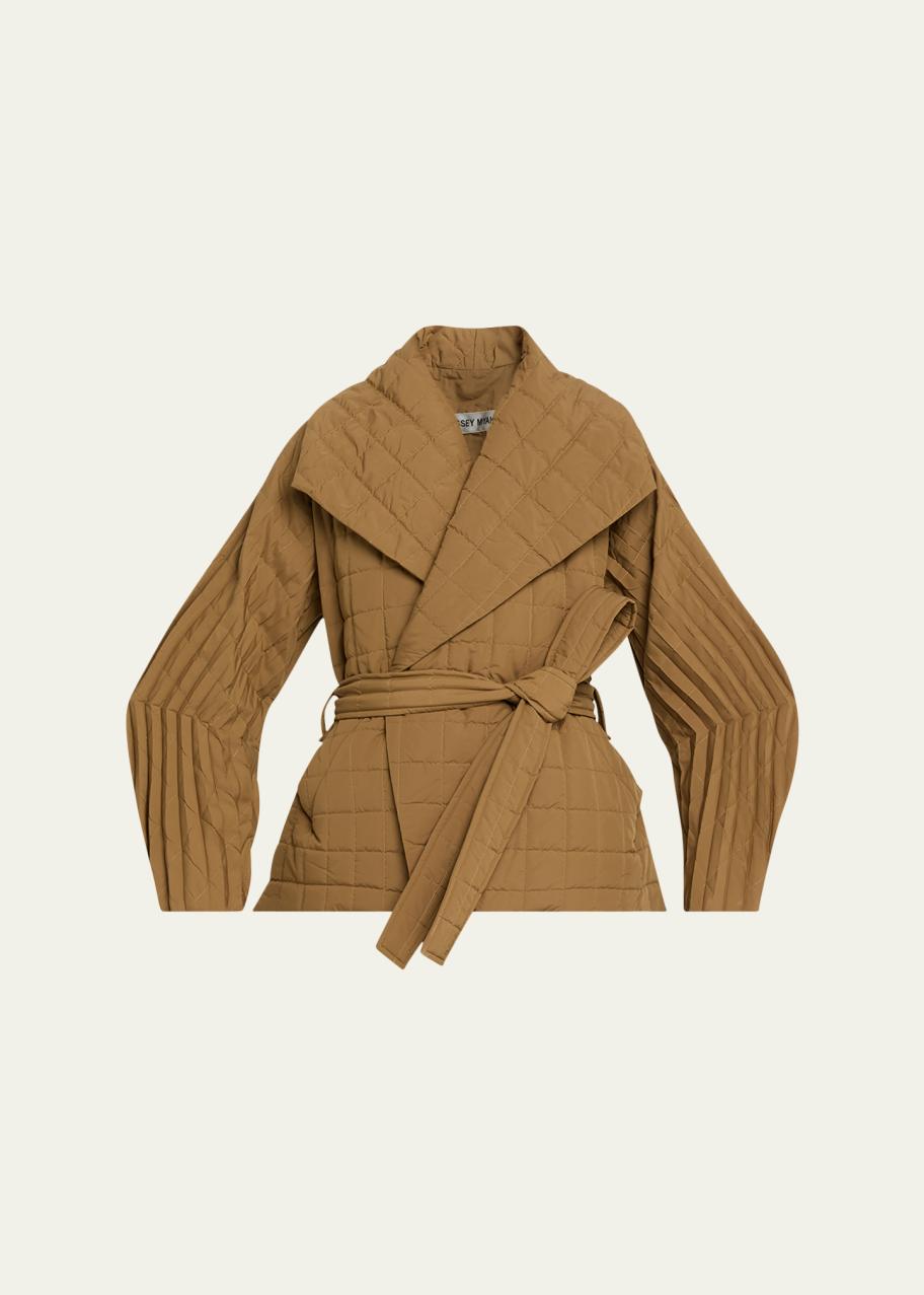 Issey Miyake Pleated Structured Sleeve Quilted Wrap Jacket