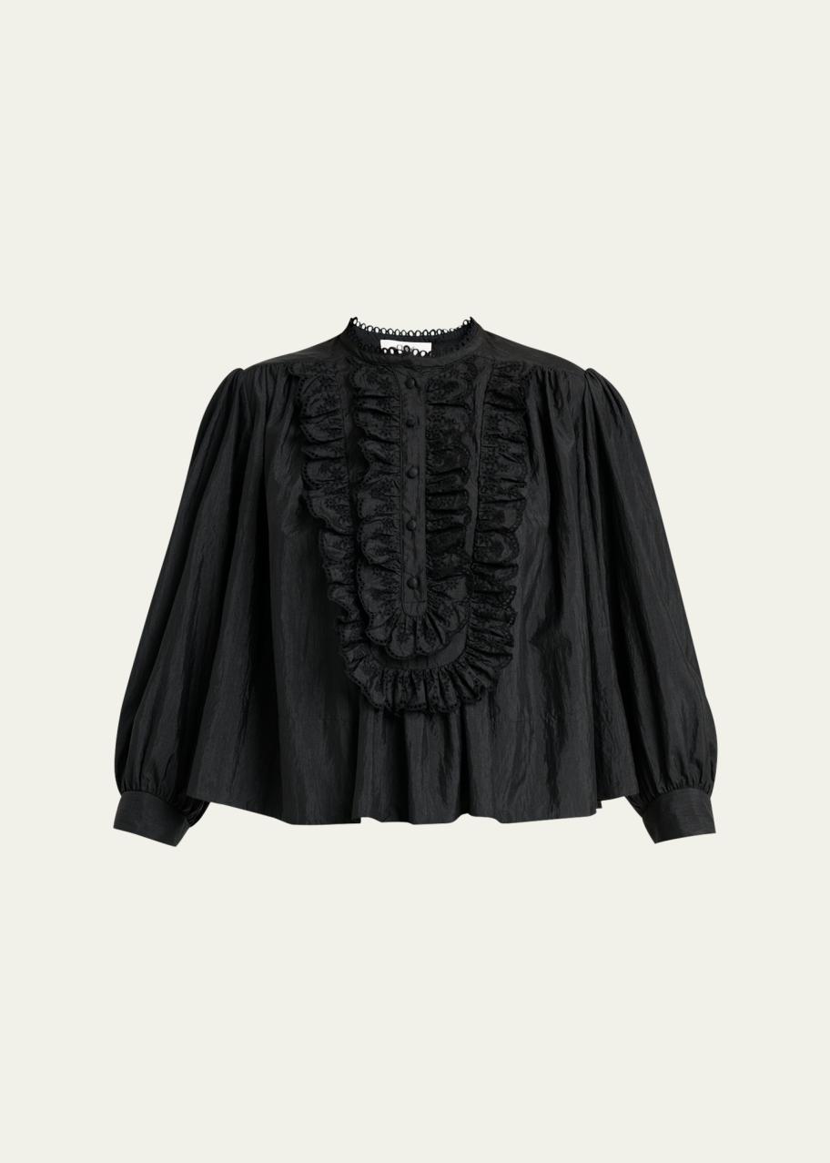 Chloe Embroidered Ruffle Taffeta Blouse - Bergdorf Goodman