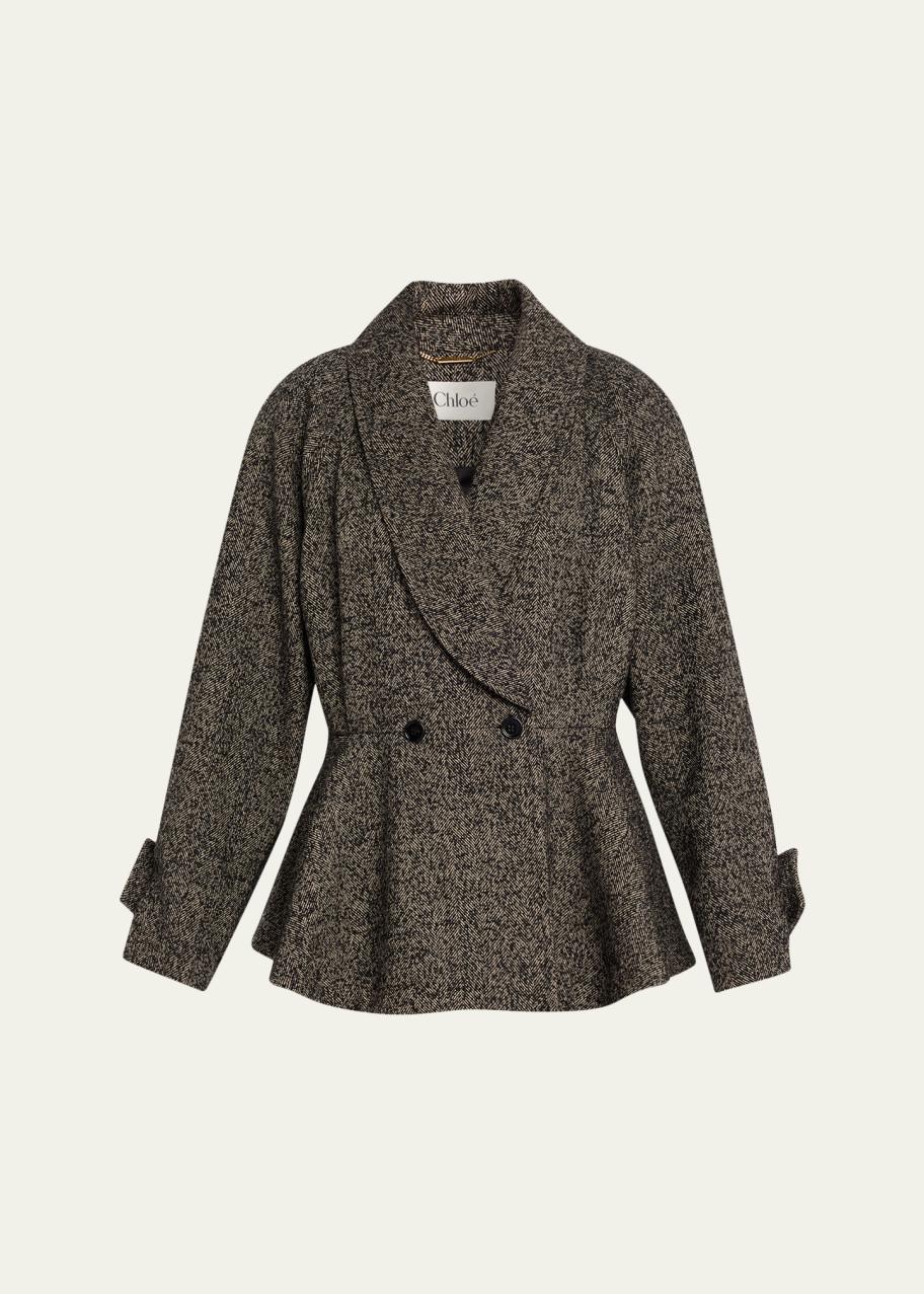 Chloé Double-Breasted Herringbone Oversized Peplum Coat - Bergdorf