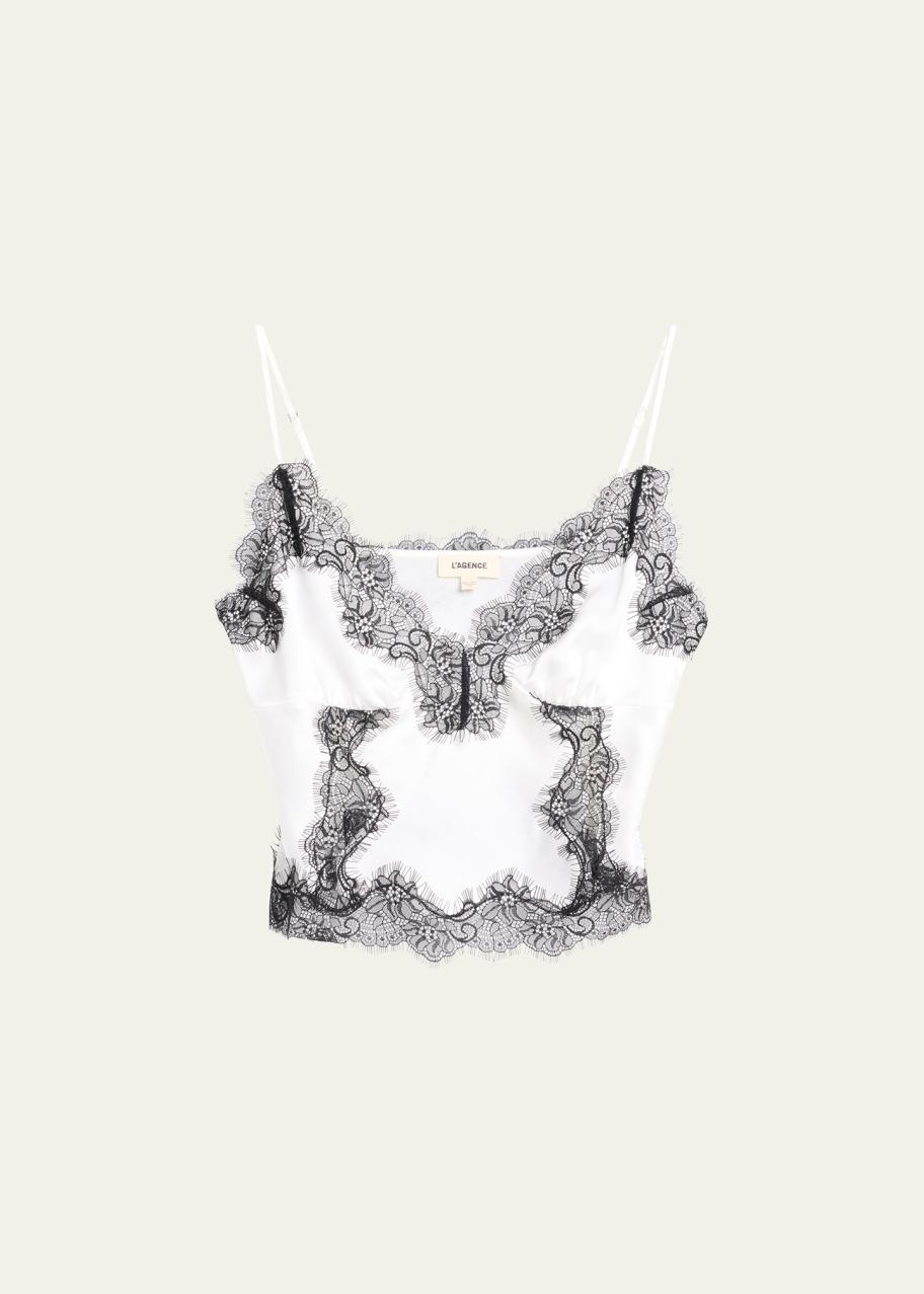 L'AGENCE Kimber Lace-Trim Silk Cami - Bergdorf Goodman