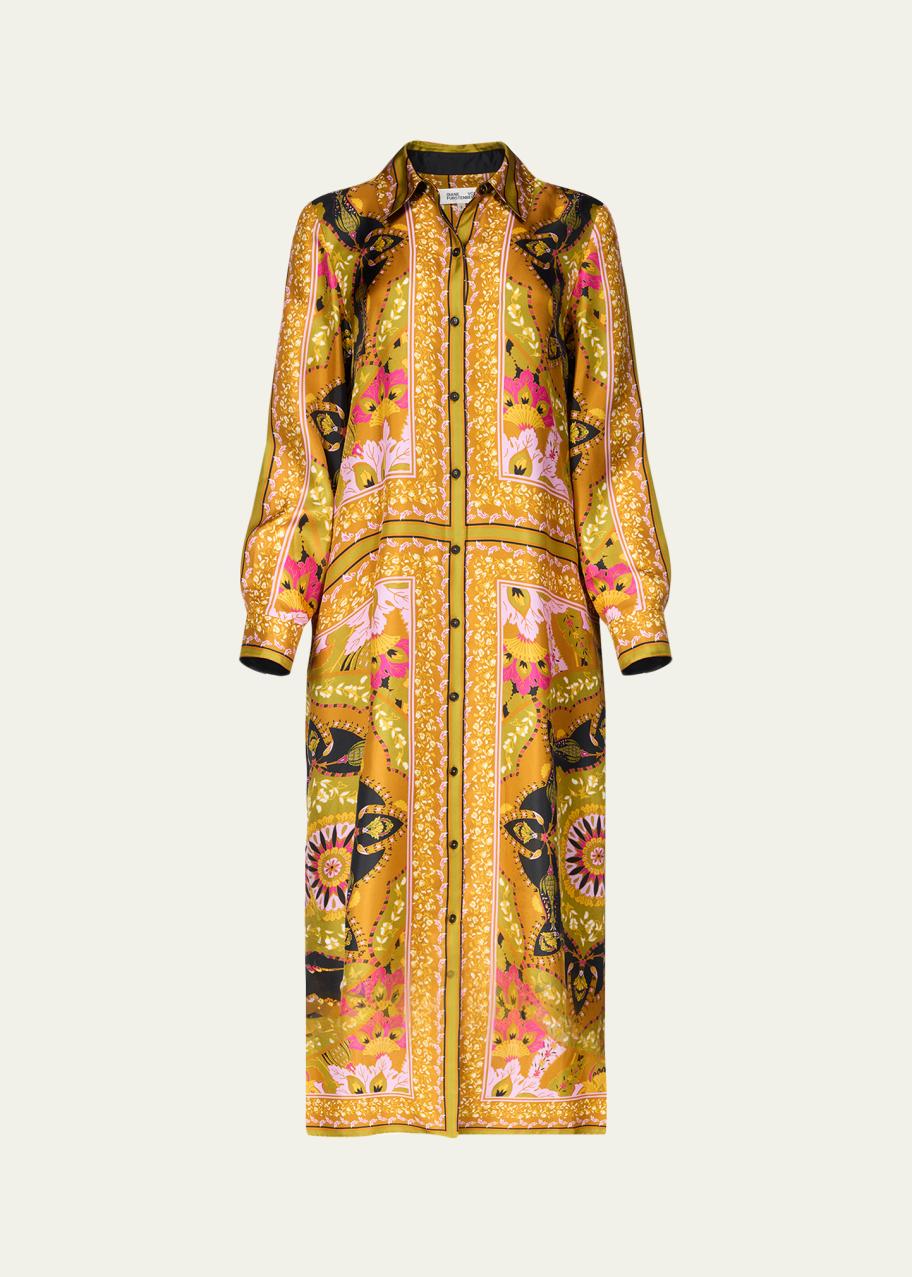 Diane von Furstenberg Carrie Floral-Print Silk Midi Shirtdress ...