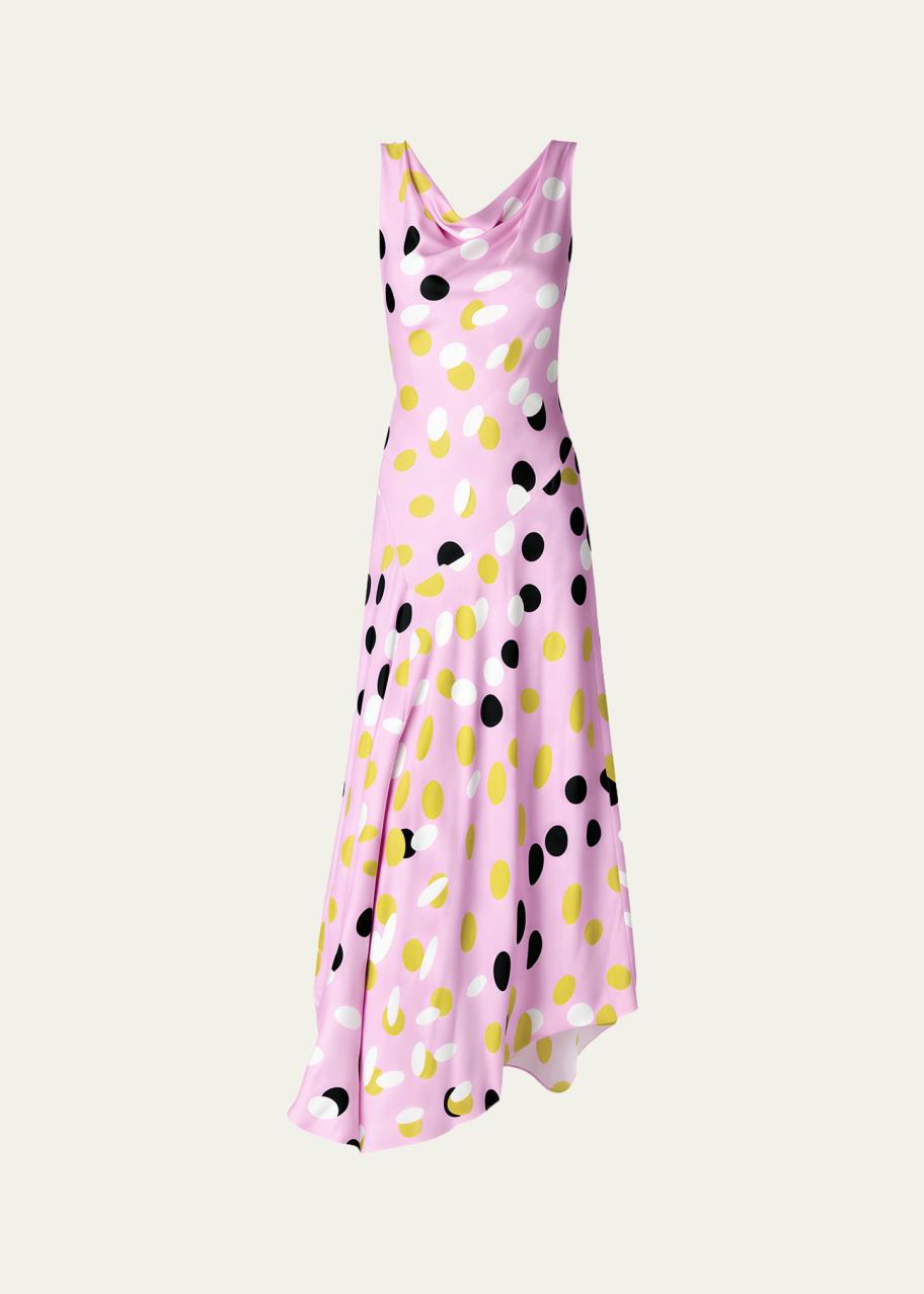 dvf asymmetrical dress Diane von Furstenberg Cosette Asymmetric Polka Dot Satin Maxi Small Backless Cami Mini live Color:Blue as Pics Diane von Furstenberg’s Joaquin