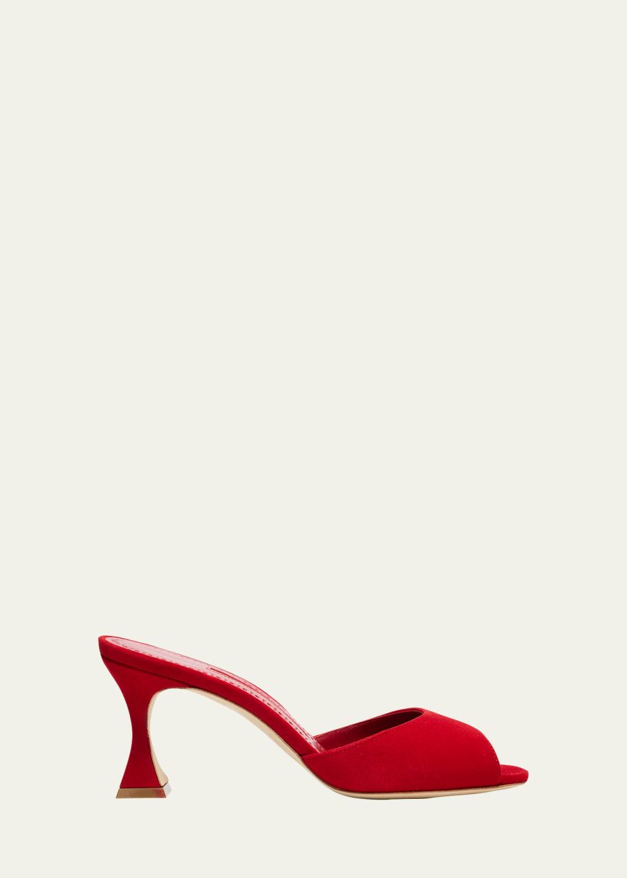 Manolo Blahnik 70mm Jadaron Suede Pedestal Mules - Bergdorf Goodman