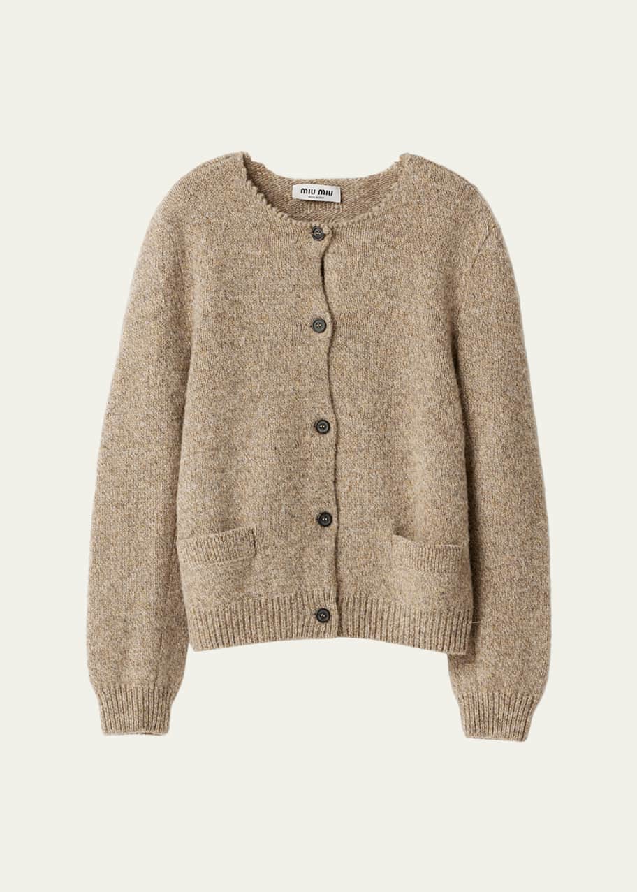 Miu Miu Raw-Edge Crewneck Wool Cardigan - Bergdorf Goodman