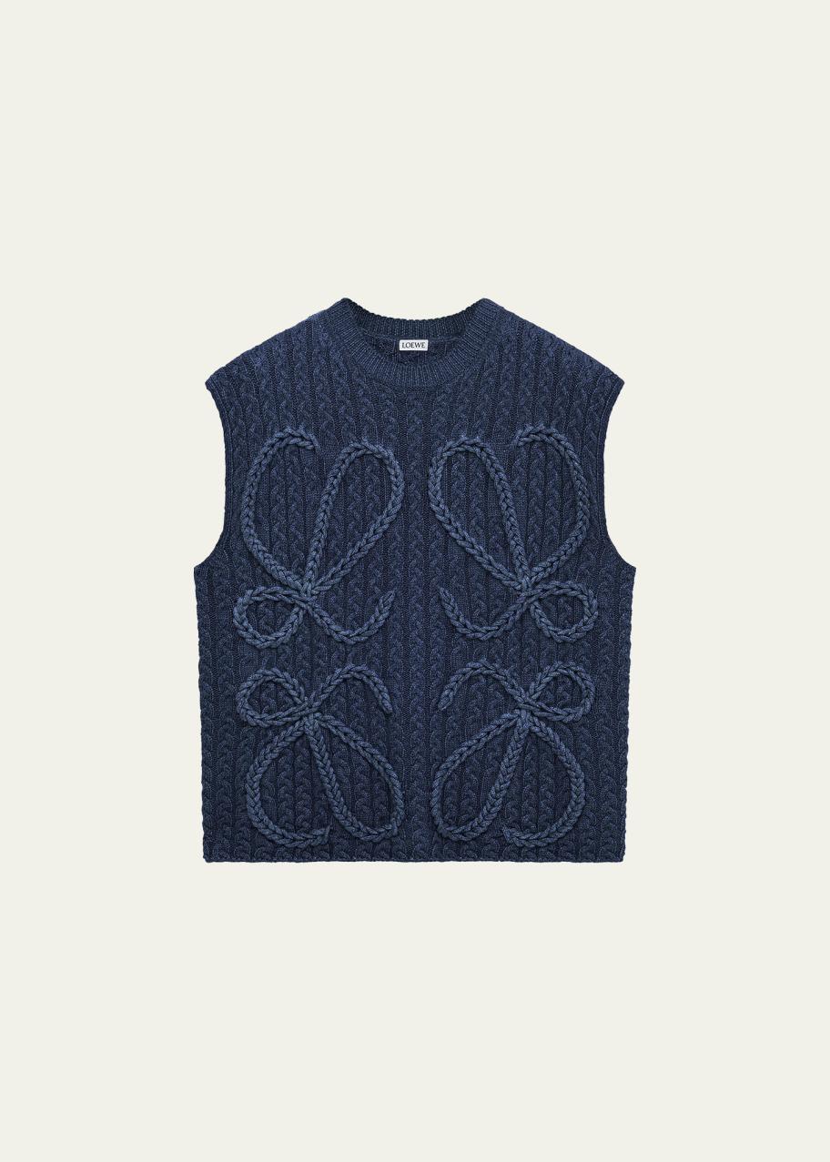 LOEWE Anagram Cable Knit Vest - Bergdorf Goodman