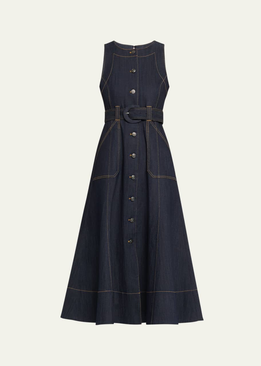 Cinq a Sept Cezanne Belted Denim Midi Dress - Bergdorf Goodman