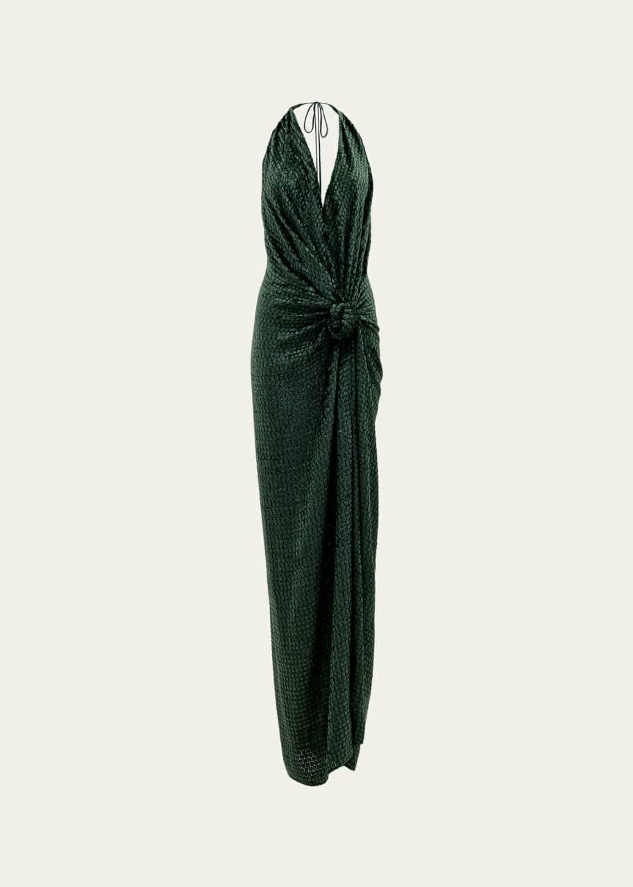 Silvia Tcherassi Torgiano Knotted Metallic Velvet Halter Maxi Dress -  Bergdorf Goodman