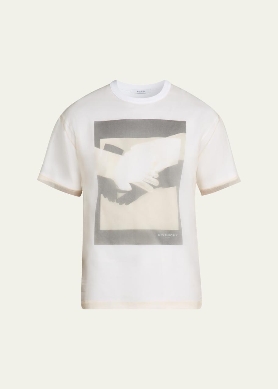 Givenchy Men's Layered Cotton and Organza T-Shirt with Surrealism