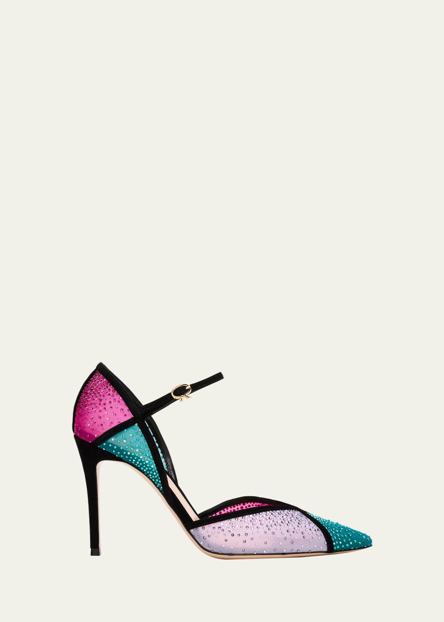 amemiyaさま 専用✨Ferragamo & gianvito rossi Gianvito Rossi 95mm Suede-Trimmed Crystal-Embellished Mesh Pumps