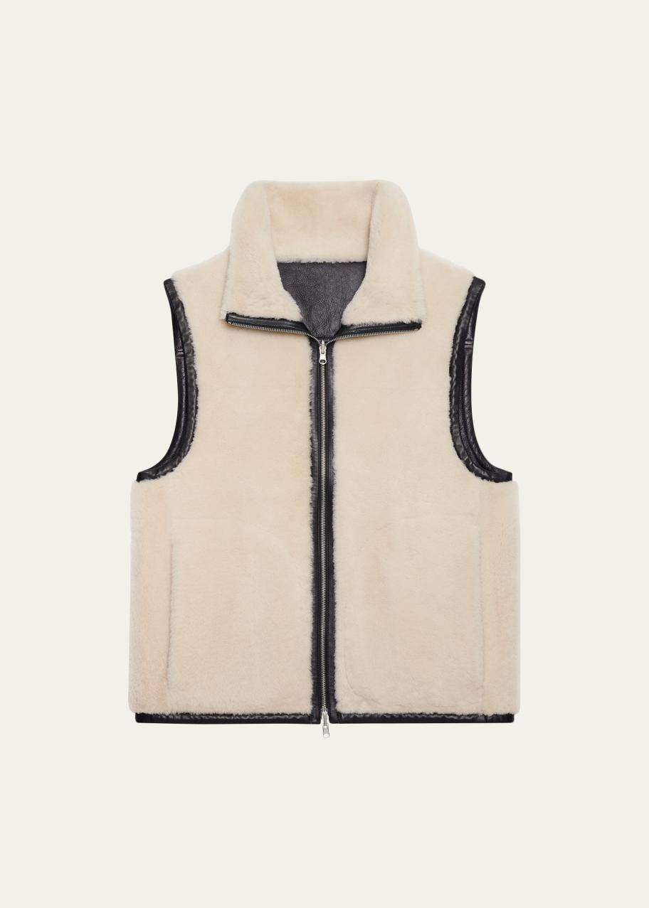 トップス Helmut lang zip vest Helmut Lang Men's Reversible Shearling Funnel Neck Full-Zip Vest