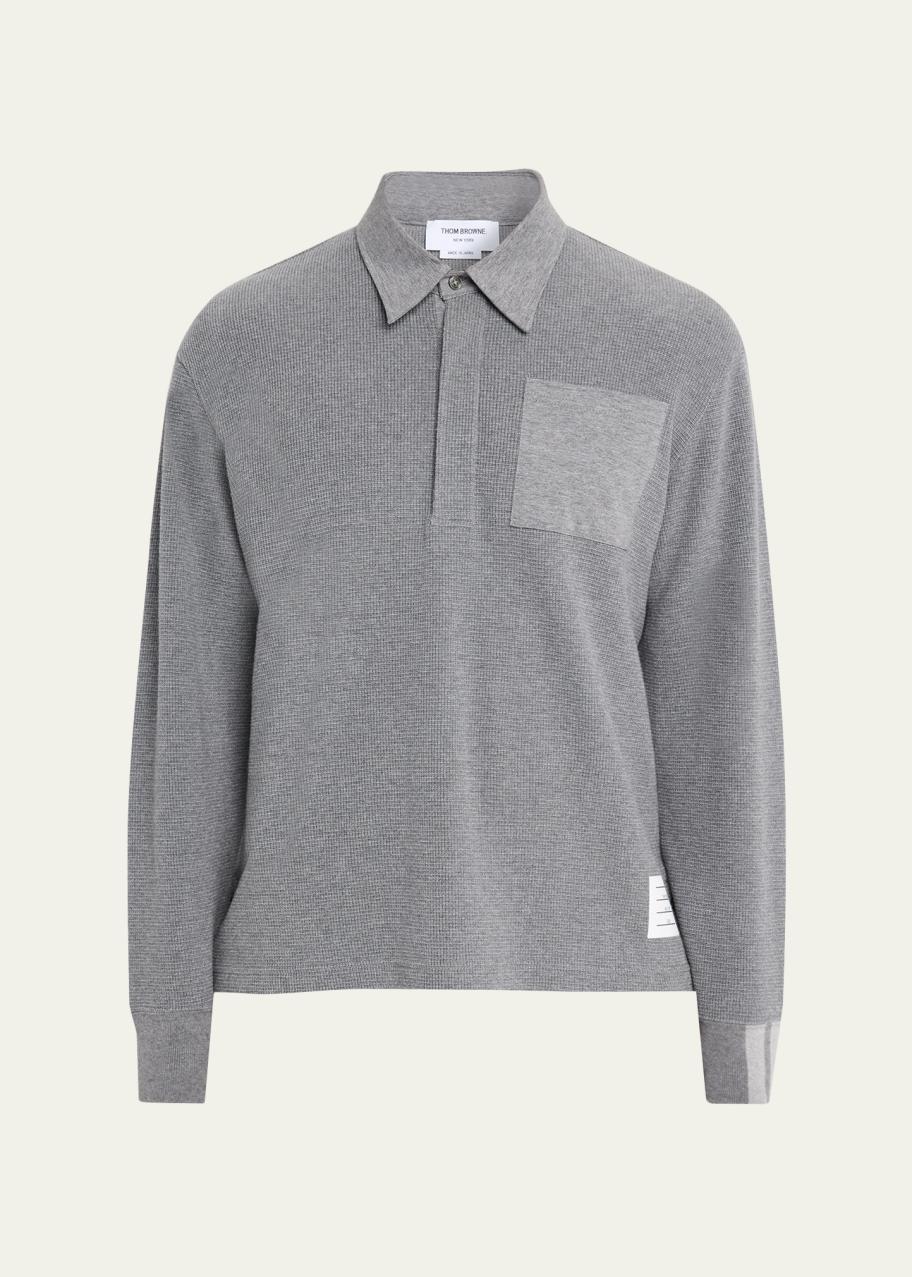 Thom Browne Men's Cotton Waffle-Texture Rugby Polo Shirt - Bergdorf Goodman