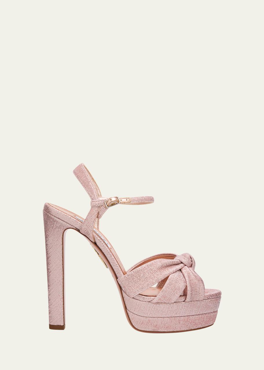 Aquazzura 130mm Nina Metallic Knot Platform Sandals - Bergdorf Goodman