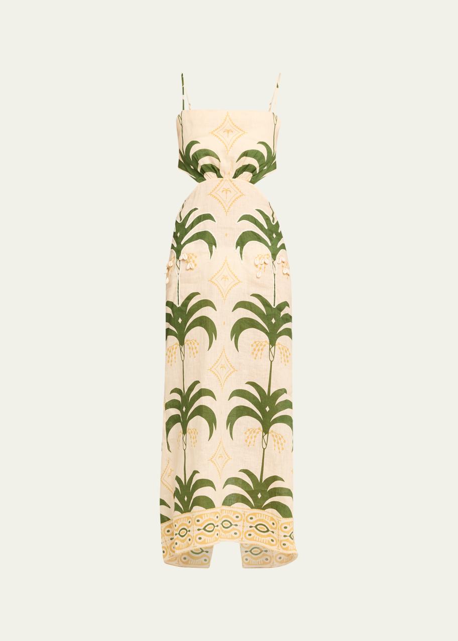 Johanna Ortiz Tactile Winds Embellished Waist-Cutout Linen Midi