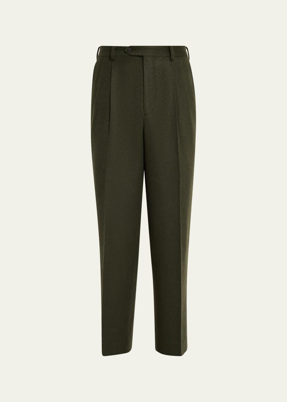 AURALEE Men's Dark Olive Pleated Wool Trousers - Bergdorf Goodman