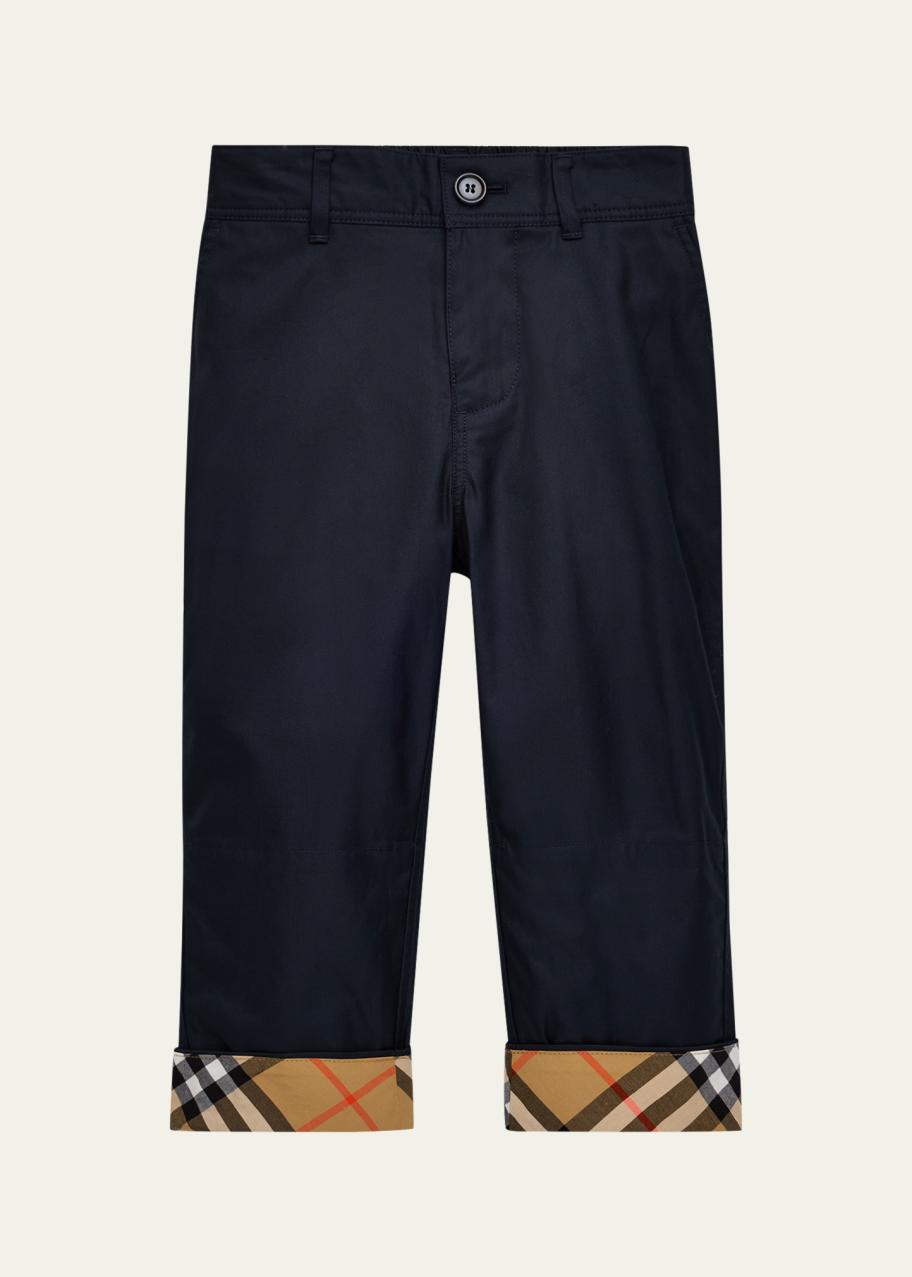 Burberry Kid's Check Turn-Up Cotton Trousers, Size 3-14 - Bergdorf